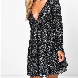 Sequin Wrap Skater Dress, US 18